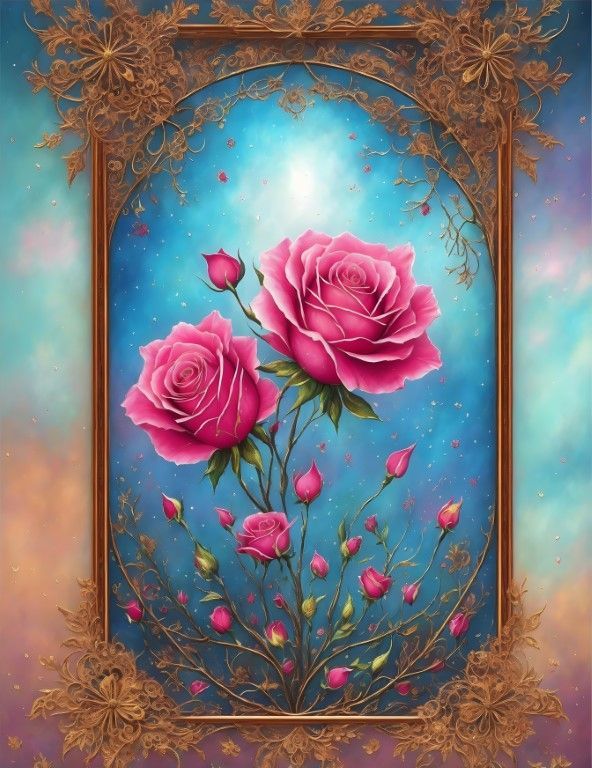 ÇERÇEVENİN İÇİNDE PEMBE GÜLLER DUVAR POSTERİ