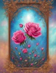ÇERÇEVENİN İÇİNDE PEMBE GÜLLER DUVAR POSTERİ