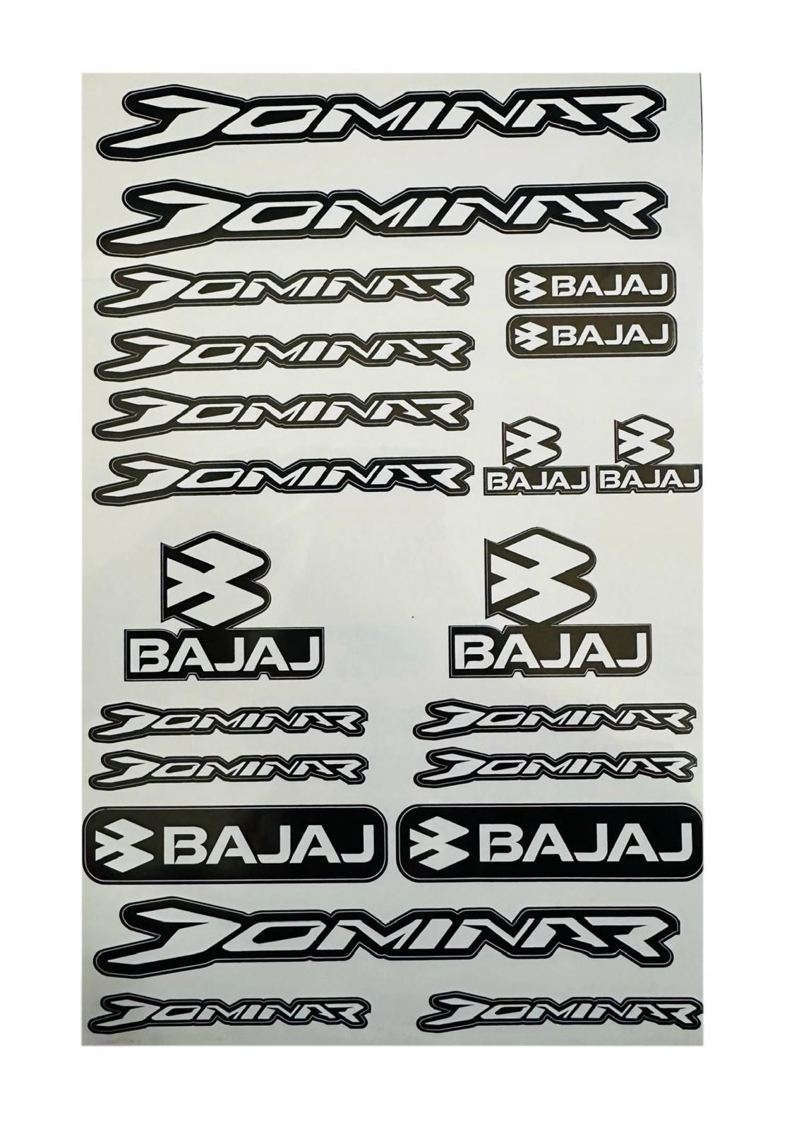 Bajaj Dominar Uyumlu Siyah Beyaz 21 Parça A4 Sticker Seti