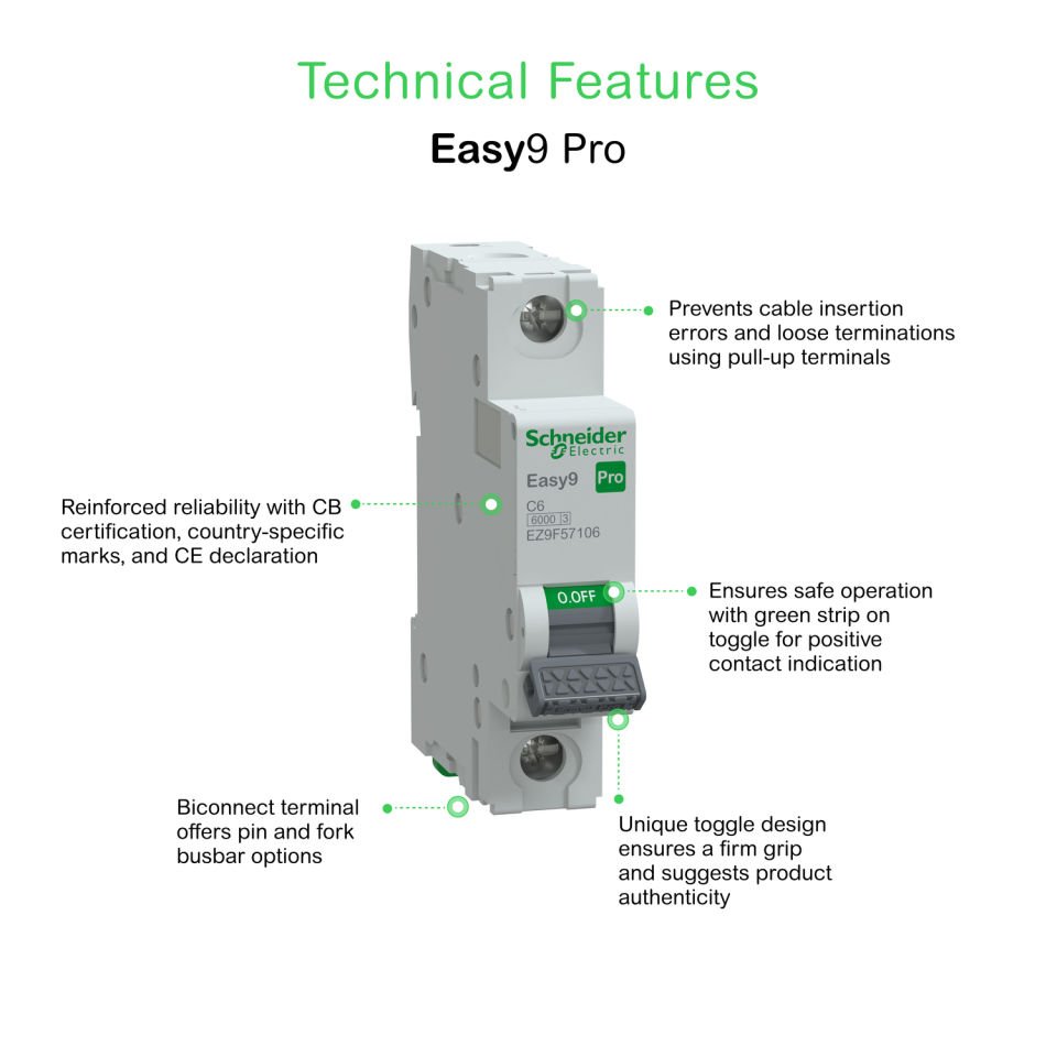 Schneider Electric EZ9F57106 1x6A 6kA C Otomatik Sigorta Easy9 Pro