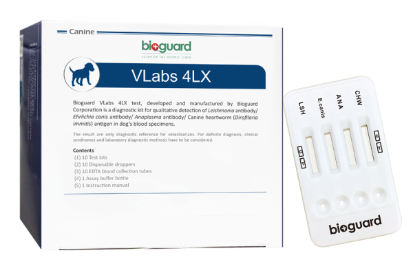 Bioguard Vlabs 4LX Leishmania, E.Canis, Anaplasma, Heartworm (Kalp Kurdu) Köpek Hızlı Test Kiti