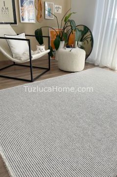 Tuzluca Home Butik 4 Tarafı Kendinden Saçaklı Makine Halısı Özel Ölçülü GRİ