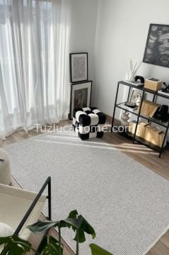 Tuzluca Home Butik 4 Tarafı Kendinden Saçaklı Makine Halısı Özel Ölçülü GRİ