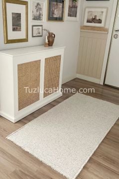 Tuzluca Home Butik 4 Tarafı Kendinden Saçaklı Makine Halısı Özel Ölçülü BEJ