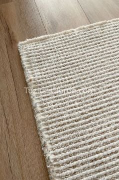 Tuzluca Home Butik 4 Tarafı Kendinden Saçaklı Makine Halısı Özel Ölçülü BEJ
