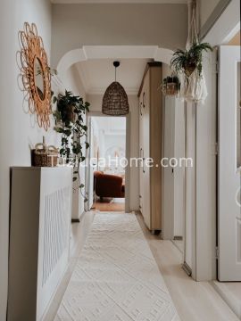 Jade İskandinav Bohem Tarz Özel Ölçü Kesme Makina Halısı 01 ekru