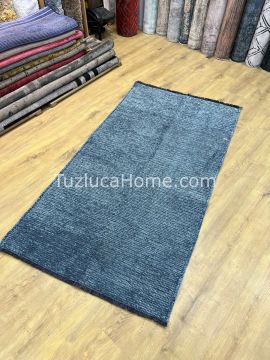 Zenith Çamaşır Makinasında Yıkanabilir Özel Ölçülü Şönil Dokuma Kaymaz Taban Kilim Mavi