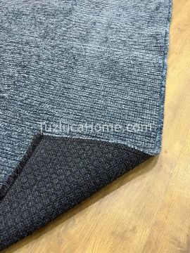 Zenith Çamaşır Makinasında Yıkanabilir Özel Ölçülü Şönil Dokuma Kaymaz Taban Kilim Mavi