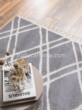 Tuzluca Home Bohem İskandinav Tarz Özel Ölçülü l Makina Halısı 02 Gri