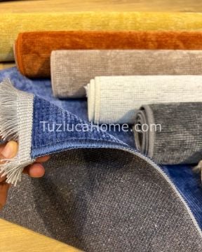 Tuzluca Home Yıkanabilir Sade Dokuma Kilim Özel Ölçü Mavi