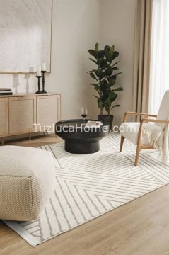 Tuzluca Home Leo Peluş Dokulu Makine Halısı Özel Ölçülü 01 Krem Bej