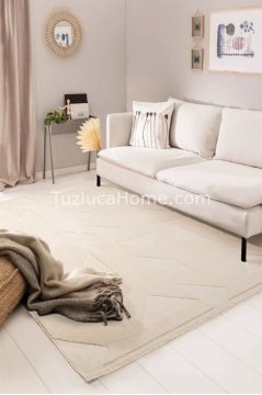 Tuzluca Home Leo Peluş Dokulu Makine Halısı Özel Ölçülü 02 Krem