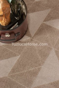 Tuzluca Home Leo Peluş Dokulu Makine Halısı Özel Ölçülü 02 Bej Kahve
