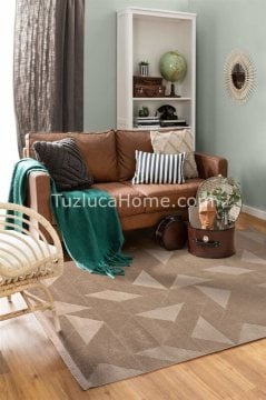 Tuzluca Home Leo Peluş Dokulu Makine Halısı Özel Ölçülü 02 Bej Kahve