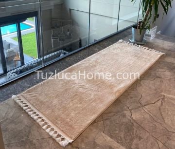 Tuzluca Home Özel Ölçü Yıkanabilir Dokuma Taban Puffy Peluş Halı Cappucino