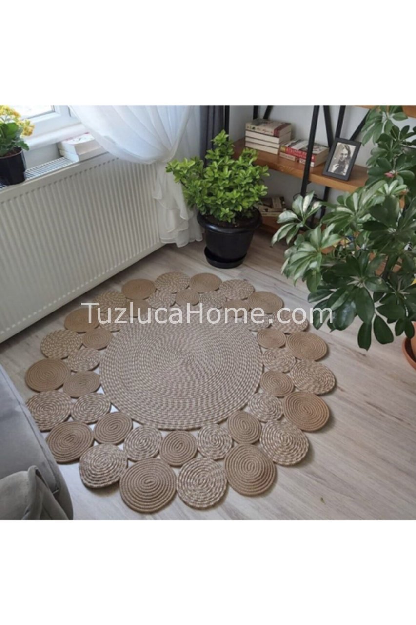 Jüt Halı Doğal El Yapımı Daire Model:308