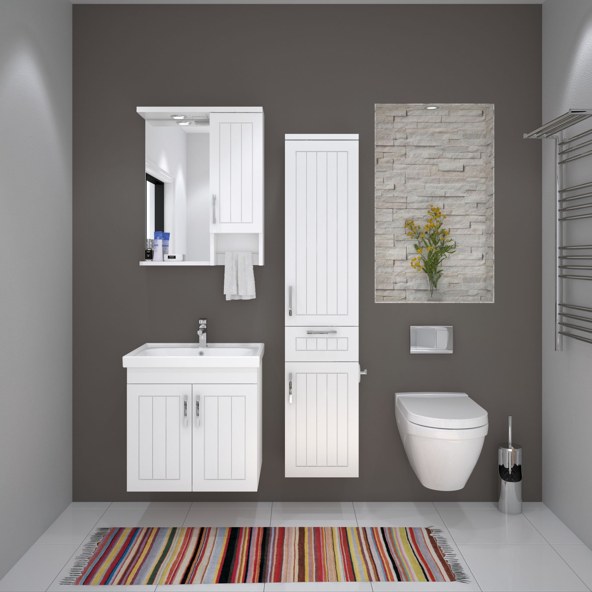 Denko Lotus Banyo Dolap Takımı 60cm Beyaz