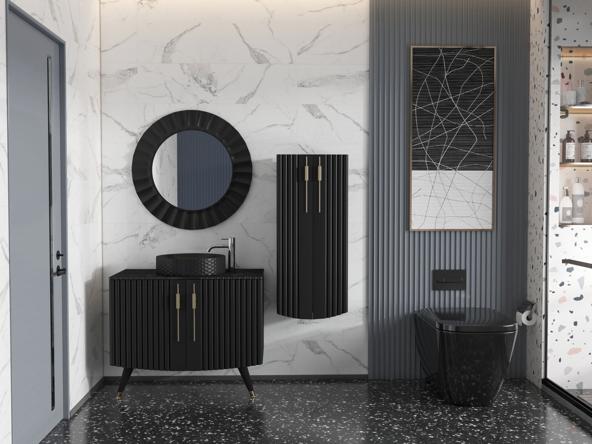 Denko Tios Banyo Dolap Takımı 95cm Siyah