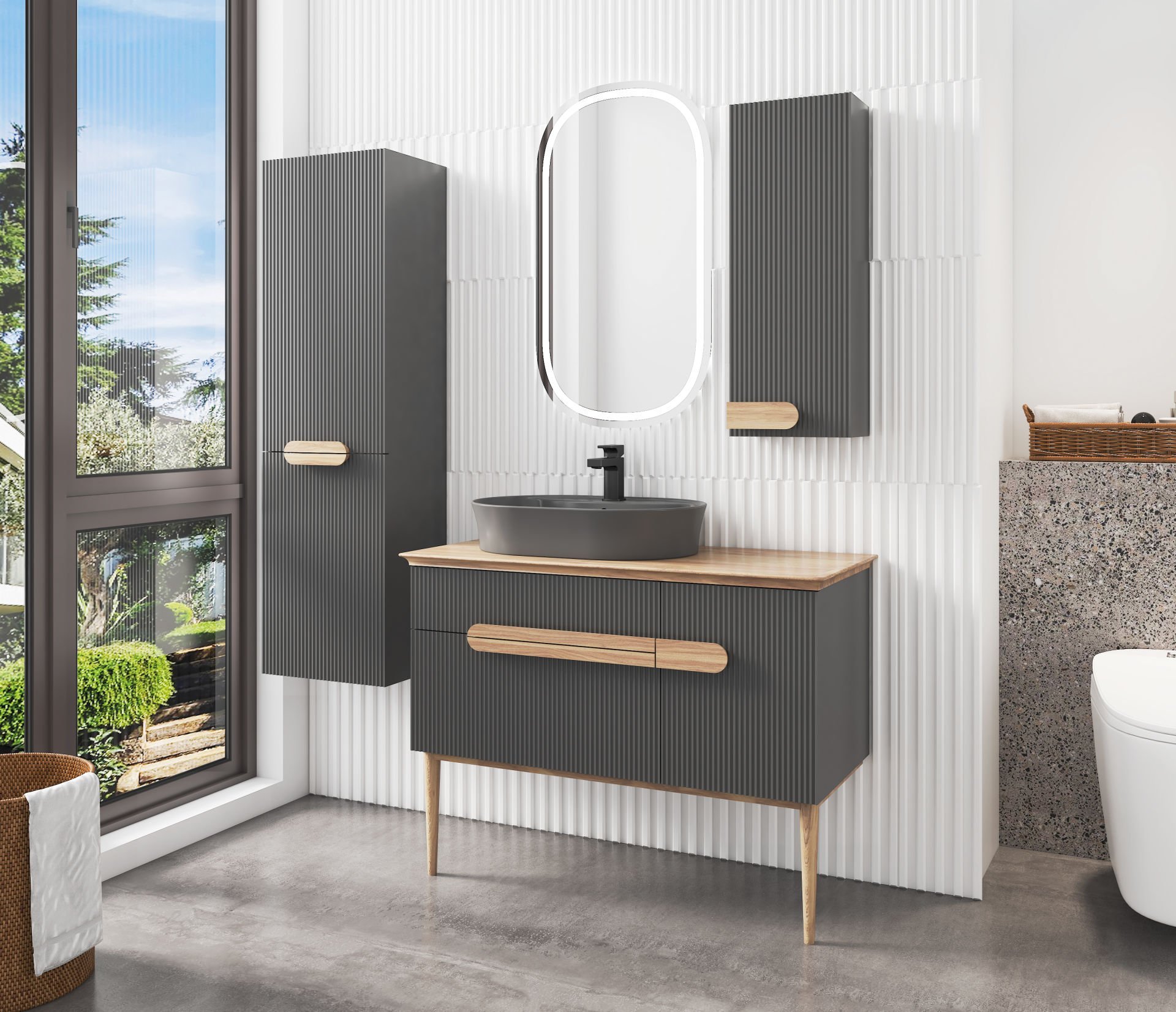 Denko Essen Banyo Dolap Takımı 105cm Atlas  Antrasit Gri