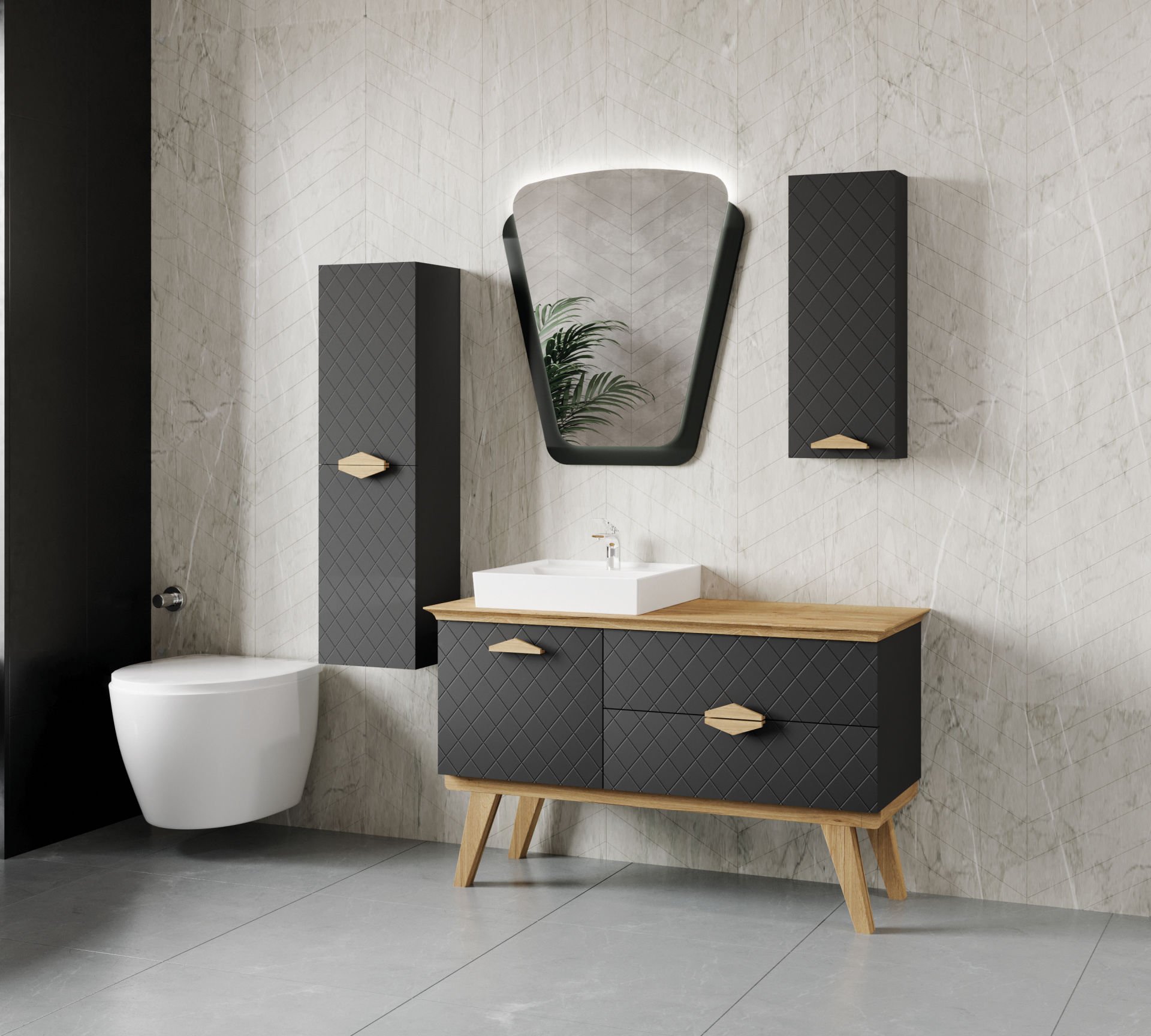 Denko Amazon Banyo Dolap Takımı 125cm Antrasit