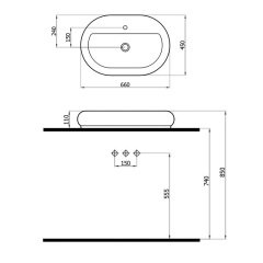 NEWARC ELİPS BATARYA DELİKLİ LAVABO 5026BT (ELP.L065.BT)