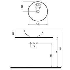 NEWARC NEWART BATARYA DELİKLİ ÇANAK LAVABO 5010BT (NEW.L047.BT)