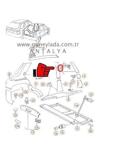 CAM DİREĞİ İÇ KAPLAMA ÜST R-Sağ [Skoda Felicia]  12