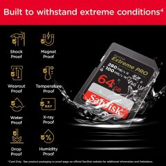 Sandisk 64GB SDXC Extreme Pro 280MB/s V60 Hafıza Kartı