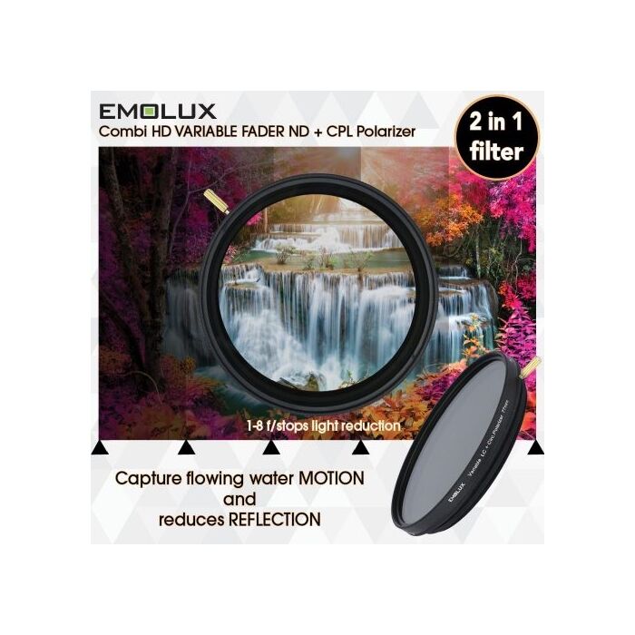 Emolux 40.5mm 1-8 Stop Vari Light Değişken ND + CPL Çantalı Filtre Seti