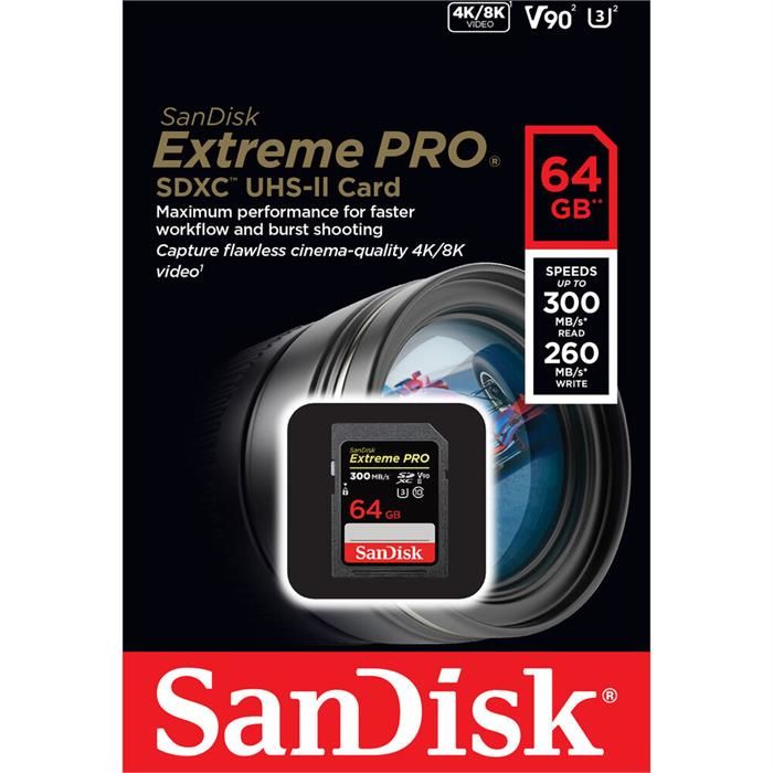 Sandisk 64GB SDXC Extreme Pro 300MB/s UHS-II V90 Hafıza Kartı