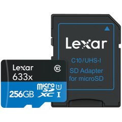 Lexar 256GB 633X 100MB/s SD Adaptörlü MicroSDXC Hafıza Kartı