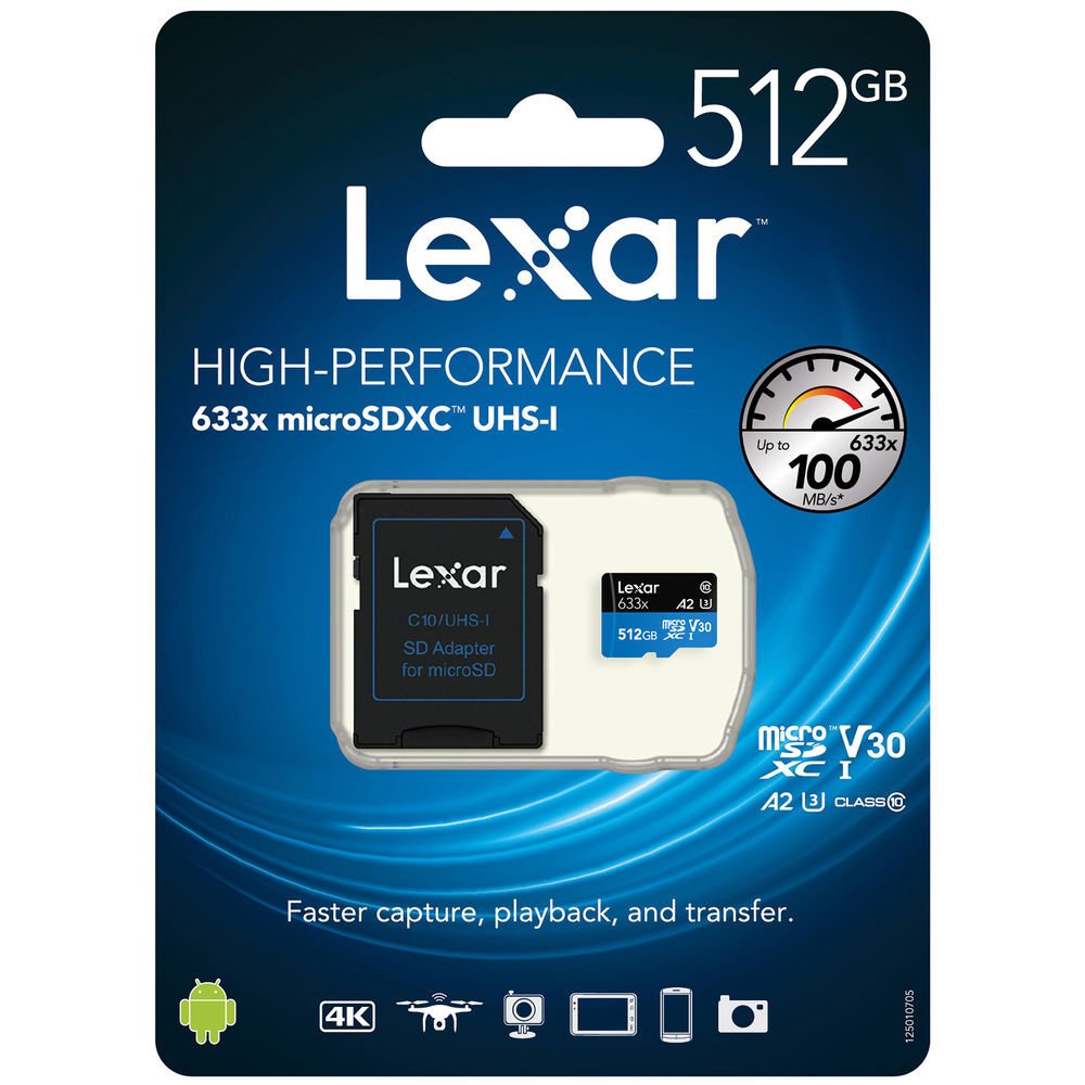Lexar 512GB 633X 100MB/s SD Adaptörlü MicroSDXC Hafıza Kartı