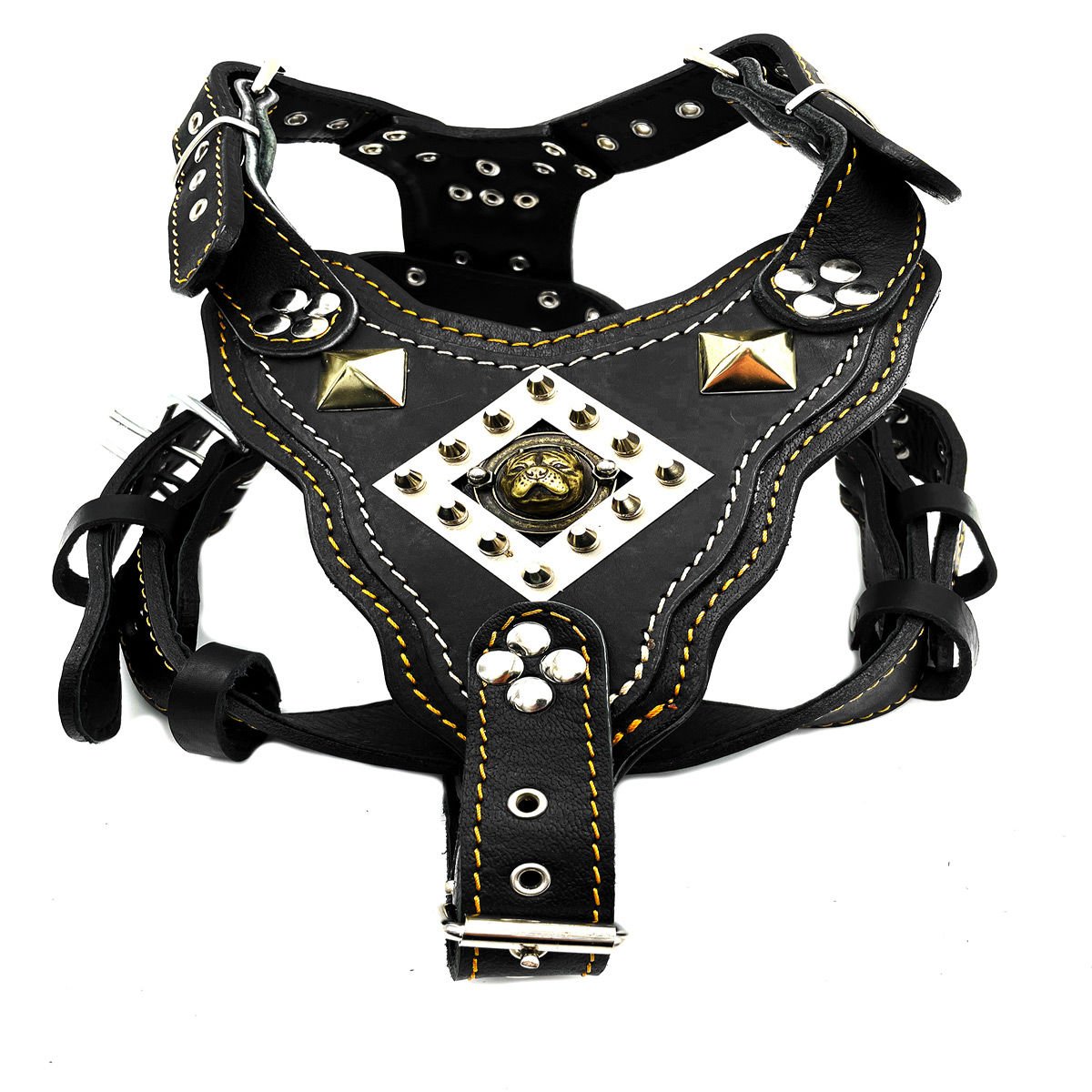 Black ''Titan'' Pitbull Head Leather Dog Harness