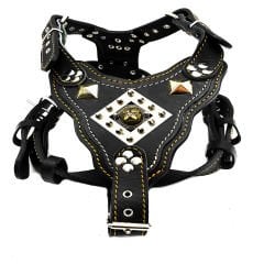 Black ''Titan'' Pitbull Head Leather Dog Harness