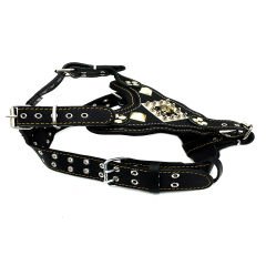Black ''Titan'' Pitbull Head Leather Dog Harness
