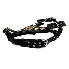 Black ''Titan'' Pitbull Head Leather Dog Harness