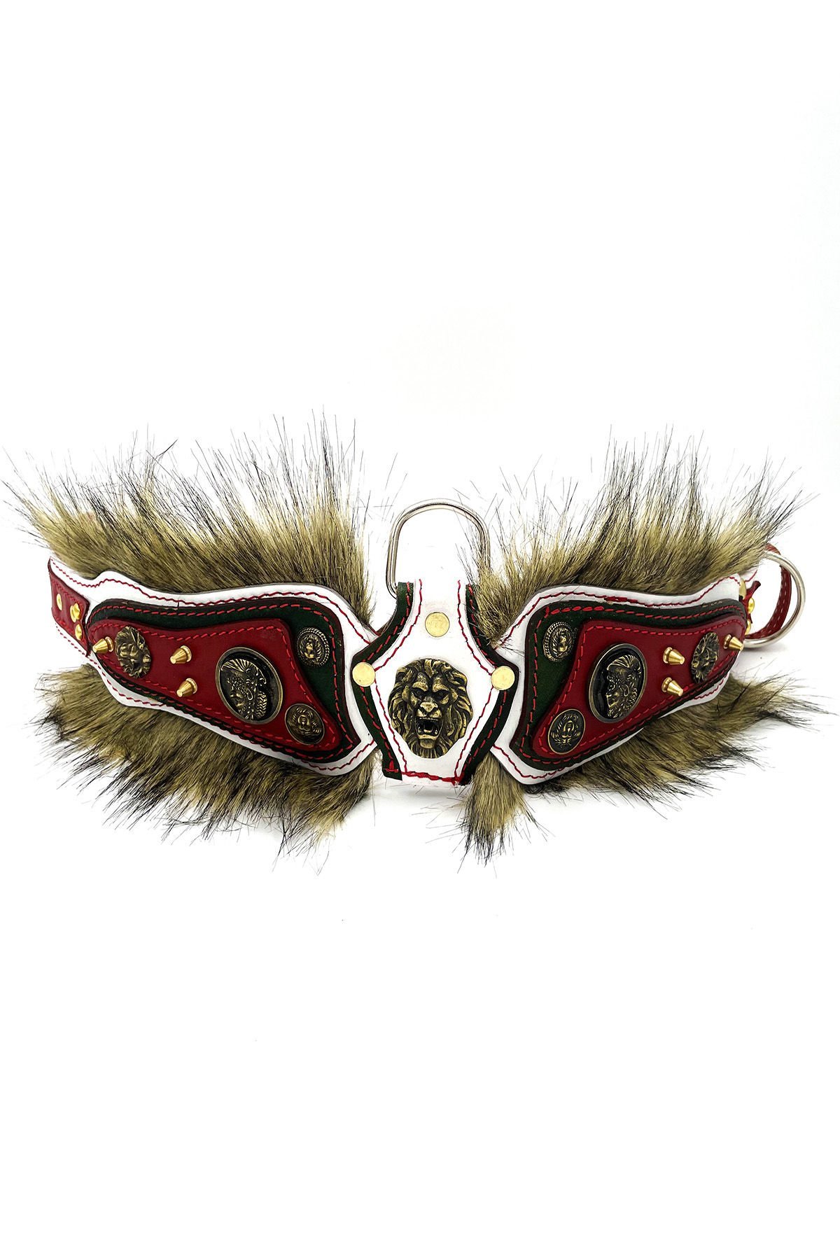 Red ''Griffin'' Fur Leather Dog Collar