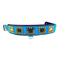 Blue Lion Head Exclusive Leather Dog Collar