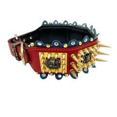 Red ''Viking'' Spiked Leather Dog Collar