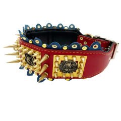 Red ''Viking'' Spiked Leather Dog Collar
