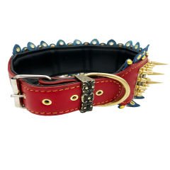 Red ''Viking'' Spiked Leather Dog Collar