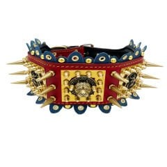 Red ''Viking'' Spiked Leather Dog Collar