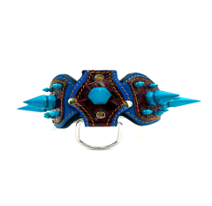 Crocodile Embossed Big Blue Spiked Luxury Leather Dog Collar