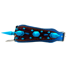 Crocodile Embossed Big Blue Spiked Luxury Leather Dog Collar