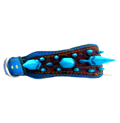 Crocodile Embossed Big Blue Spiked Luxury Leather Dog Collar