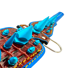 Crocodile Embossed Big Blue Spiked Luxury Leather Dog Collar
