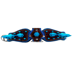 Crocodile Embossed Big Blue Spiked Luxury Leather Dog Collar
