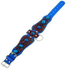 Crocodile Embossed Big Blue Spiked Luxury Leather Dog Collar