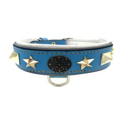 Blue ''Star'' Reflected Leather Dog Collar
