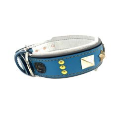 Blue ''Star'' Reflected Leather Dog Collar